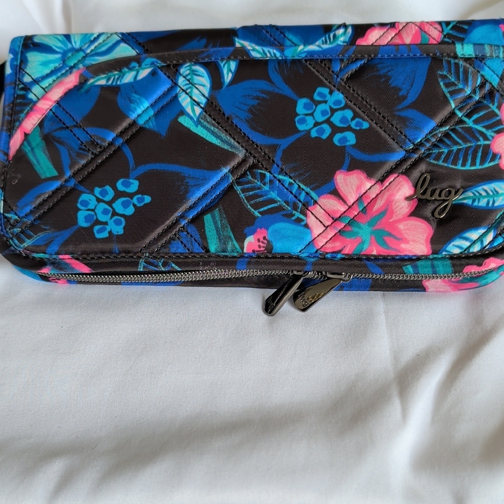 lug Black Quilted Wallet with Blue and Pink Floral Print